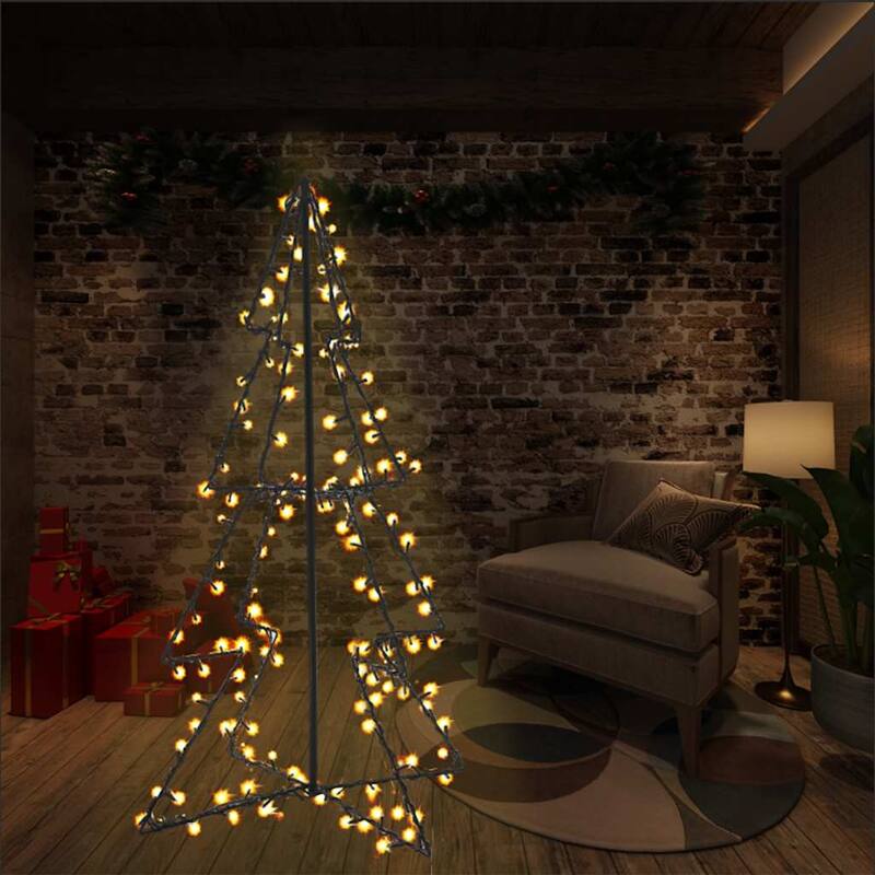 vidaXL Christmas Cone Tree Artificial Xmas Tree with LEDs Christmas Lighting - 4 Foot - Warm white