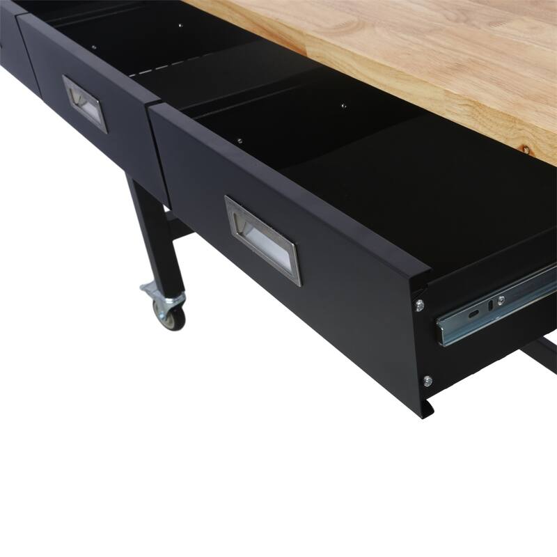 46" Wood Workbench with Drawer Storage and Wheels