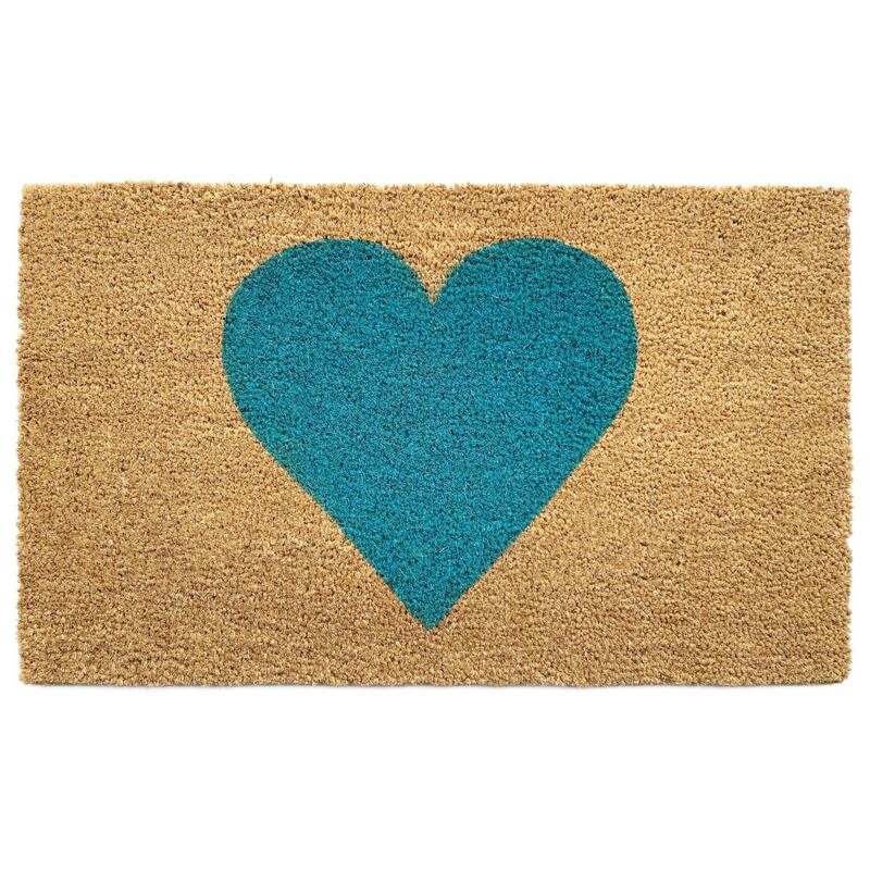 HomeRoots 24" X 48" Brown And Turquoise Heart Outdoor Coir Door Mat - 24.00' X '48.00