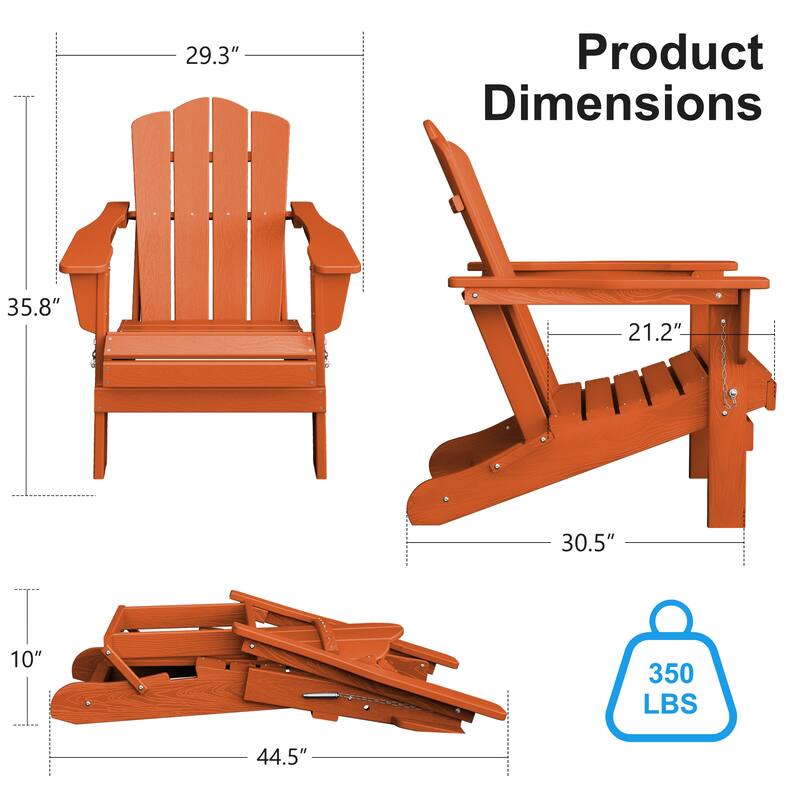Plastic Folding Outdoor Patio Adirondack Chair With Slat Seat