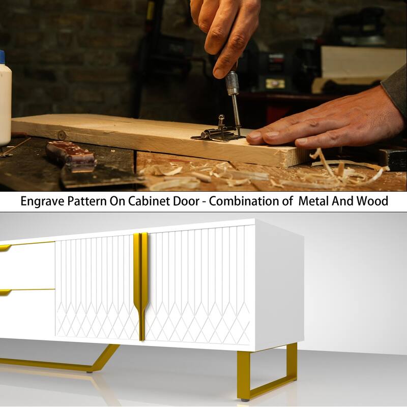 White Modern 70.8" TV Console with Storage Cabinets and Metal Legs for Living Room for TVs Up to 70"