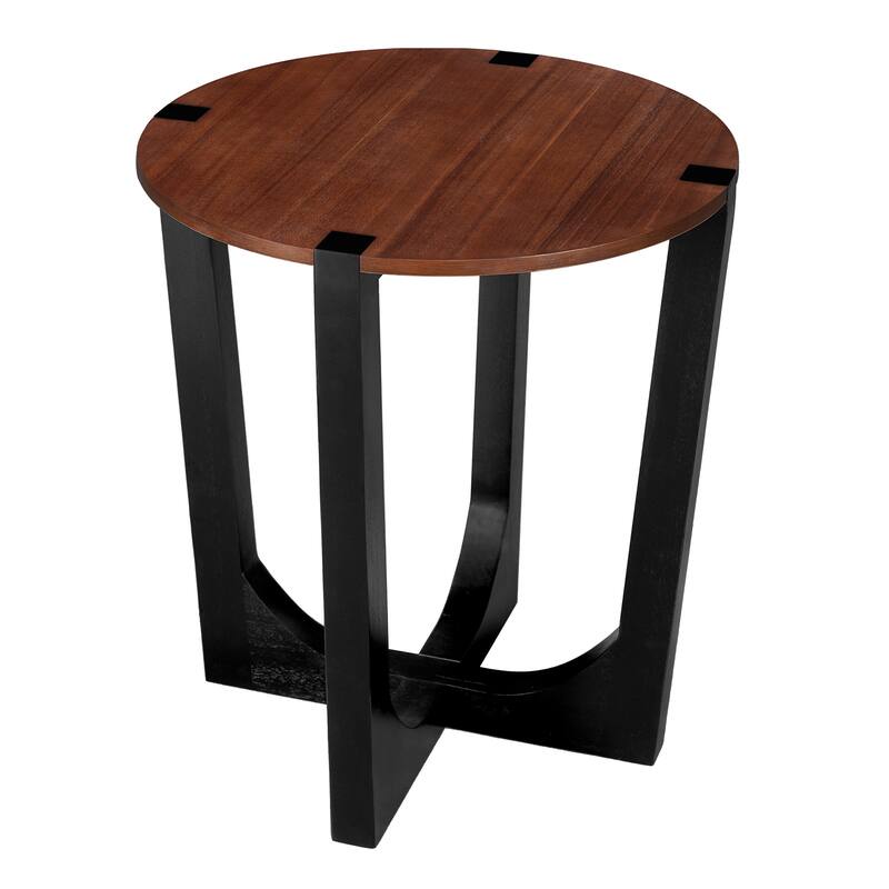 Acacia Solid Wood Side Table, Brown & Black Color