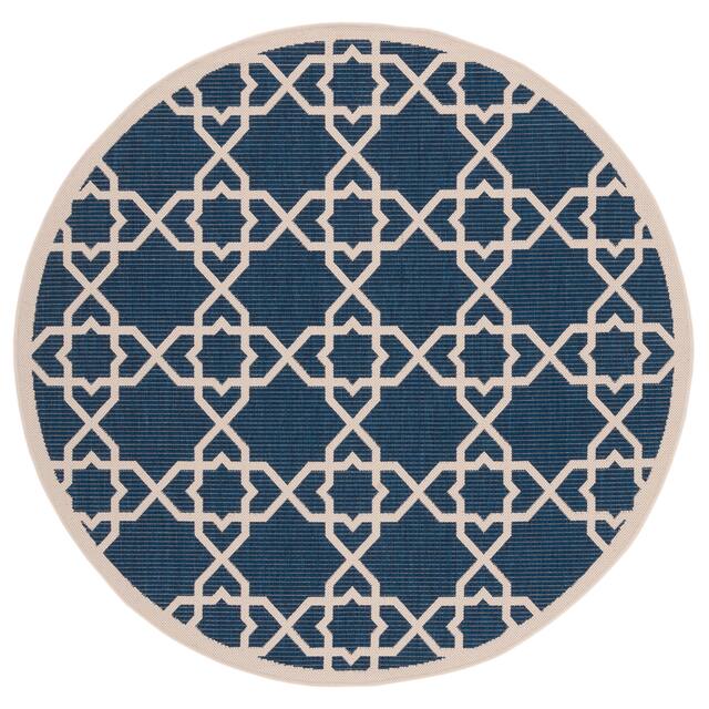 SAFAVIEH Courtyard Lawanda Trellis Indoor/ Outdoor Waterproof Patio Backyard Rug - 5'3" x 5'3" Round - Navy/Beige