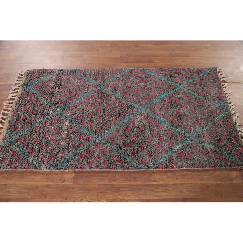 Trellis Plush Geometric Moroccan Oriental Rug Hand-Knotted Wool Carpet - 3'0" x 5'6"