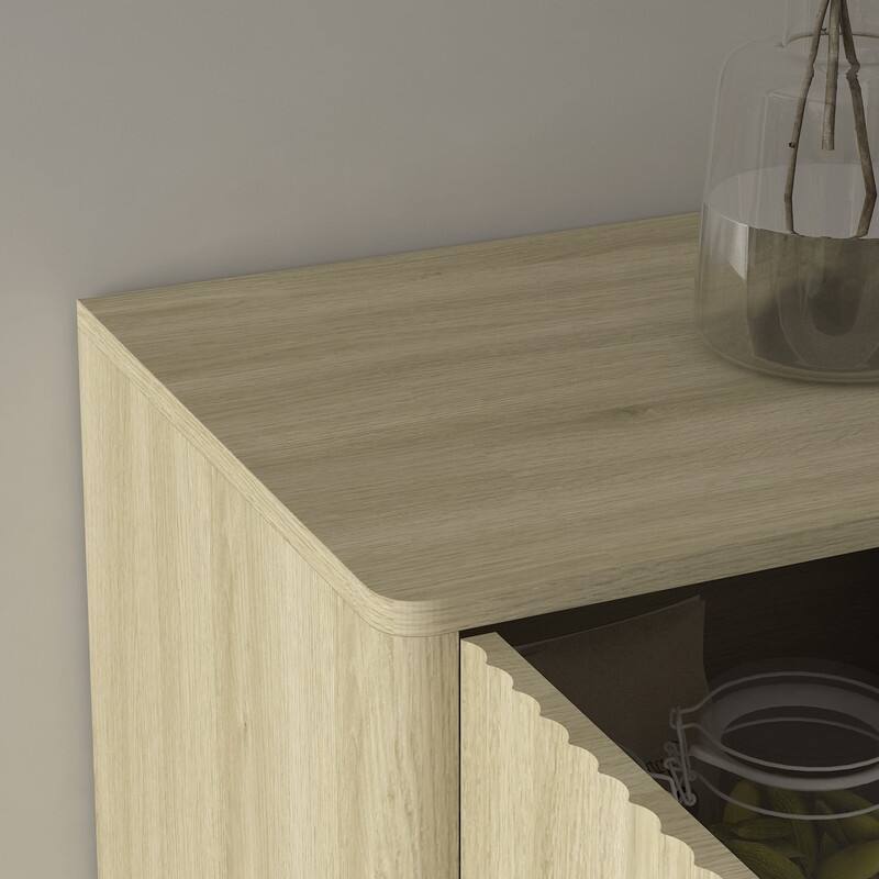 Wood 55.1" Fluted Buffet Cabinet, Credenza with Adjustable Shelves for Stylish Storage and Organization