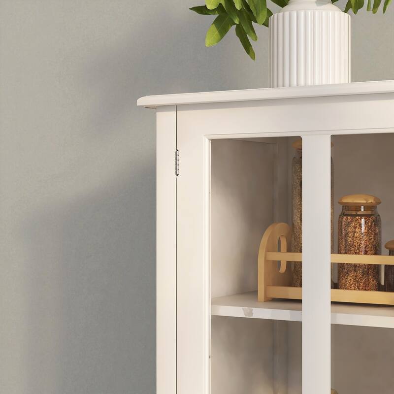 Modern Buffet Storage Cabinet with Double Glass Doors and Bell Handles, Adjustable Shelf and Drawer Organizer
