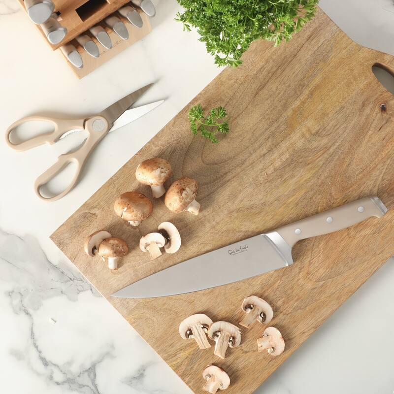 Sur La Table Kitchen Essentials 14 Piece Cutlery Set, German Steel Forged Knives, Beech Wood Block