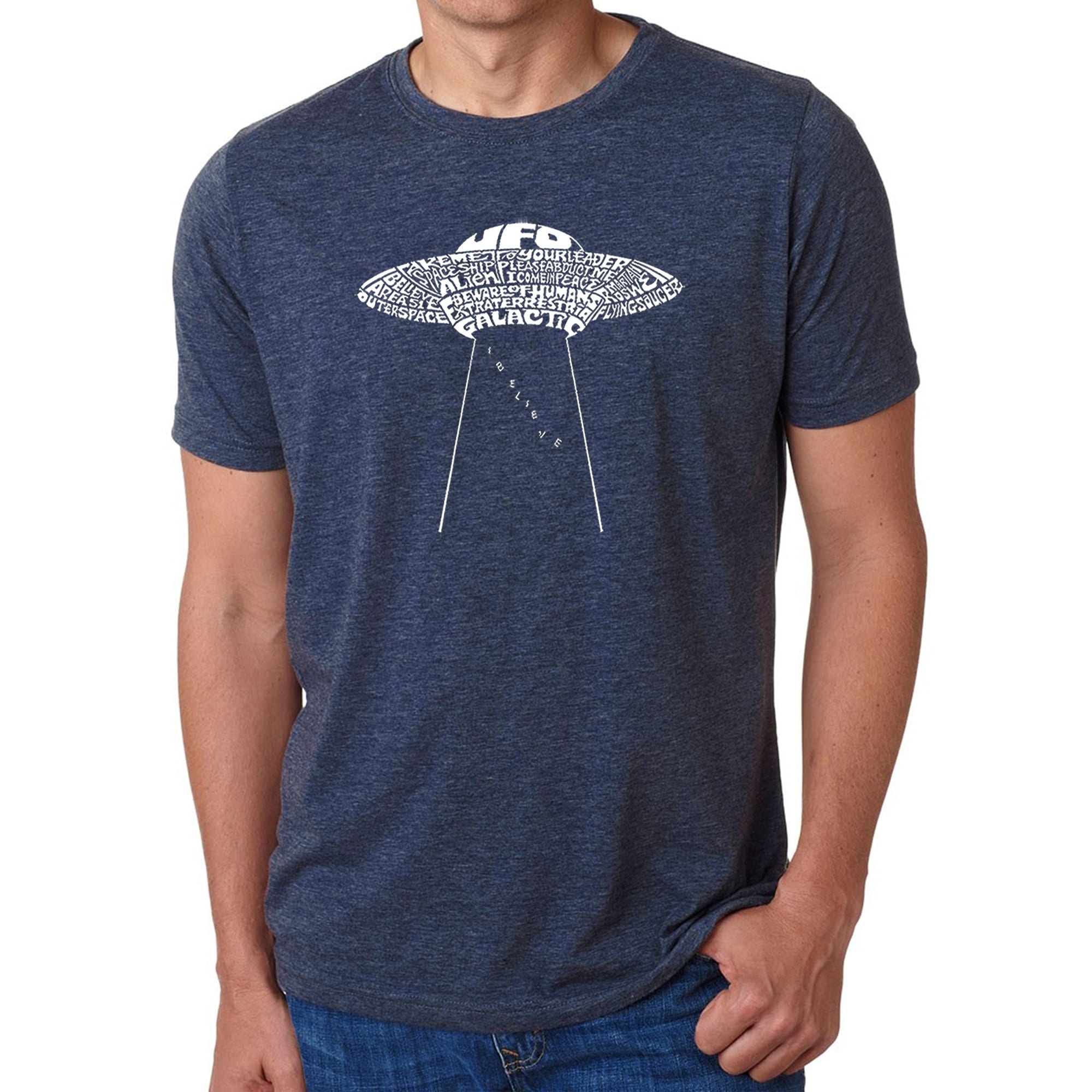 LA Pop Art Men's Premium Blend Word Art T-shirt - Flying Saucer UFO