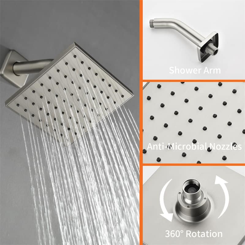 Wall Mount Tub and Shower Faucet Brushed Nickel Complete Shower System Trim Kit Wth Rough-in Valve