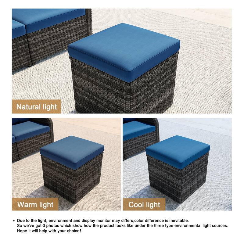 Outdoor 17.7" W Square Rattan Ottoman Patio Ottoman with Seat Cushion