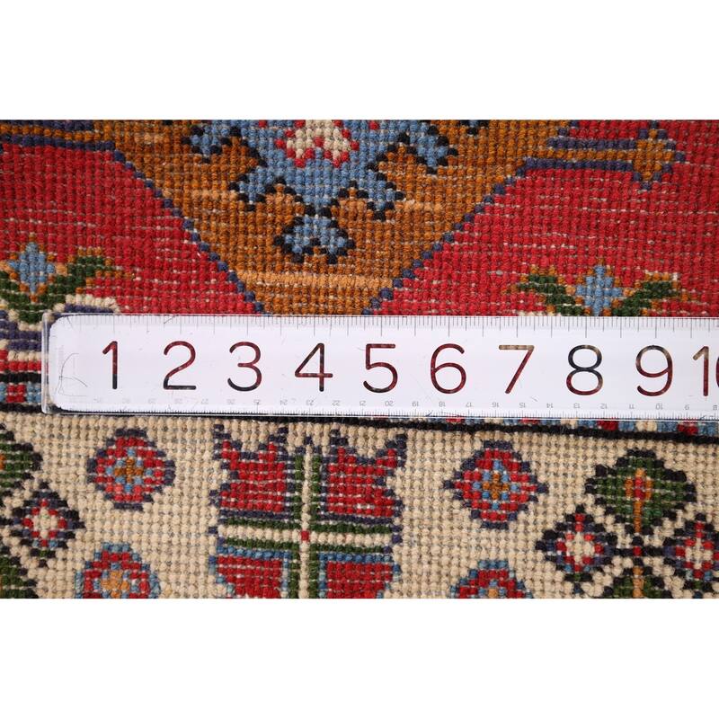 Geometric Red Kazak Accent Rug Hand-Knotted Wool Carpet - 2'1" x 2'11"