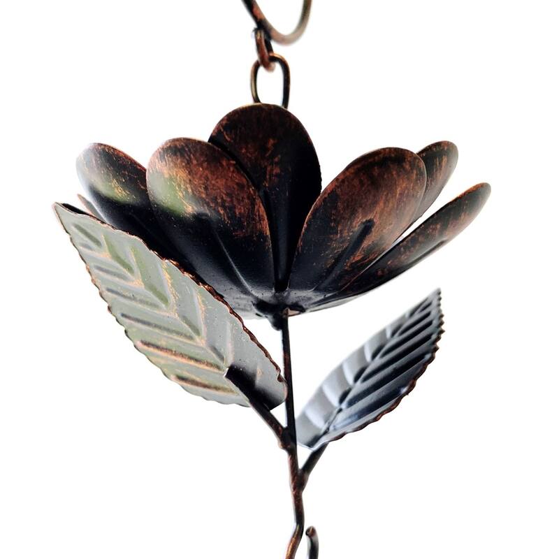 76" Long Iron Rain Chain with Peonies