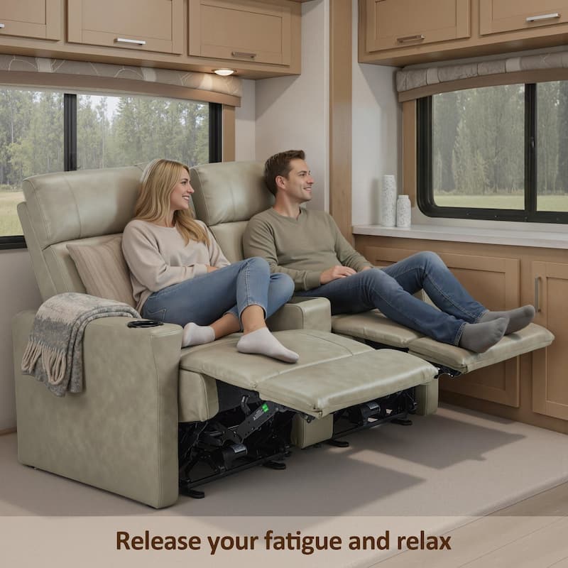 MCombo 62.6'' RV Recliner Loveseat Sofa with Console, Zero Wall Hugger Power Loveseat Recliner with USB Charge Ports, Outlet - Desert Sage