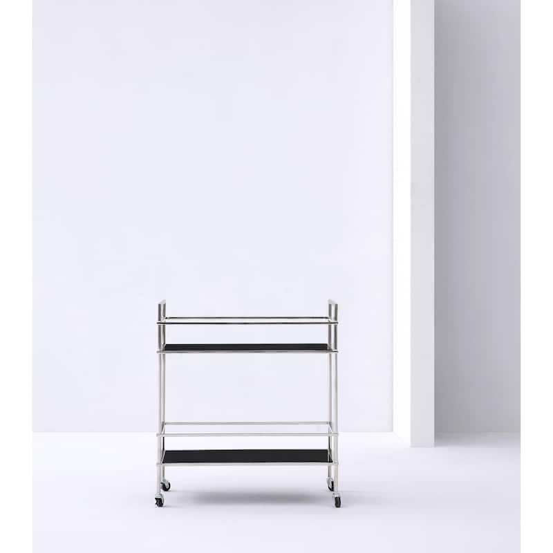 Pasargad Home Luxe Serving Table with Wheels, Black - W28"xD14"xH31"