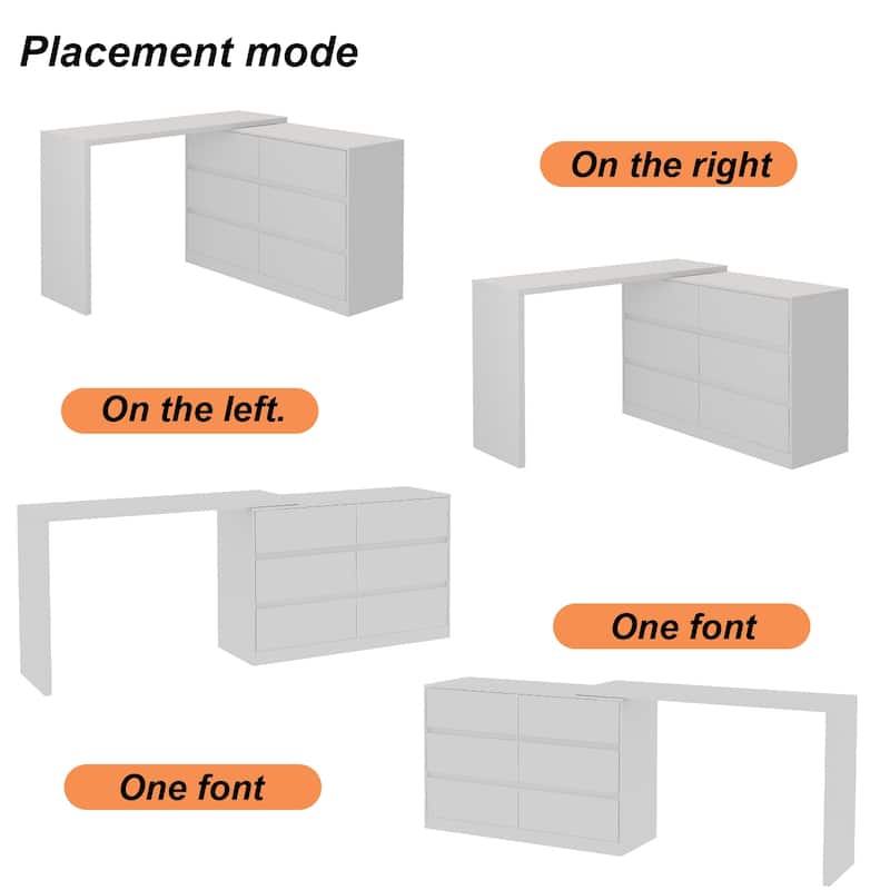 32.7"H Rotating Dresser and Desk 6 Drawer Dresser Makeup Vanity White/Black