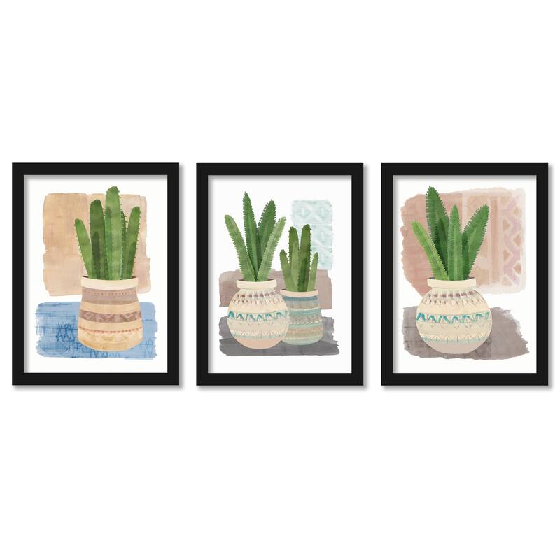 Southwest Desert Pots PI Creative Art Contemporary 3 Piece Framed