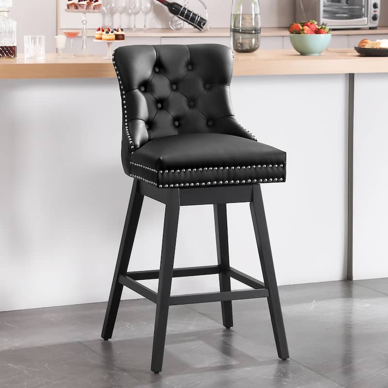 26"/29" Faux Leather Swivel Counter and Bar Height Stools (Set of 1/2/3/4) - Single - Black - Counter Height