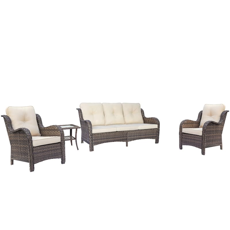 4 Piece Outdoor High Back Wicker Patio Conversation Furniture Sets