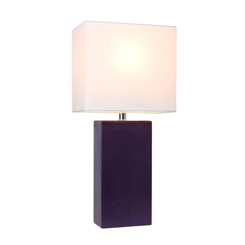 Leather Table Lamp with White Fabric Shade