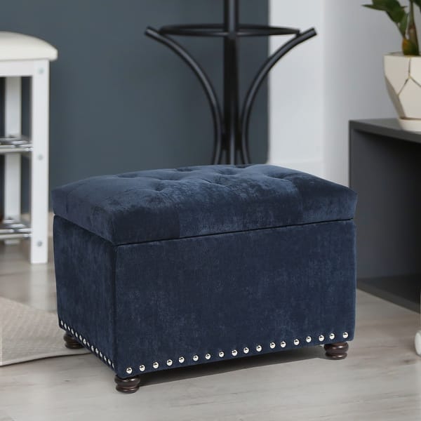 slide 1 of 19, Adeco High End Classy Tufted Storage Bench Ottoman Footstool Blue