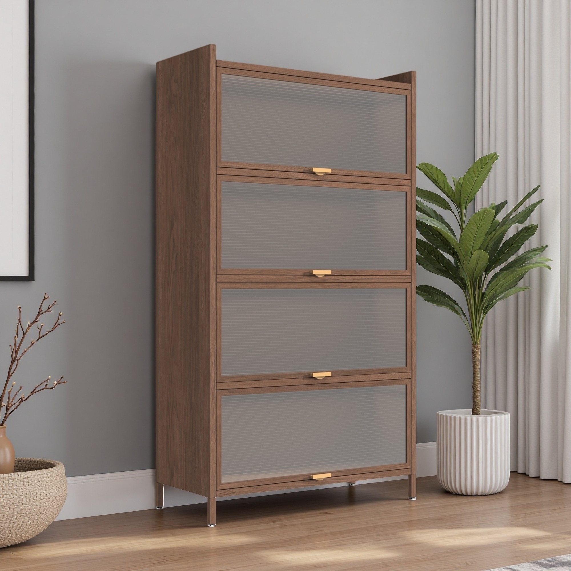 57" Tall Metal 4-Door Cabinet, Spacious Storage for Bedroom, Office, Living Room, Entryway, Multi-Purpose Steel Organizer