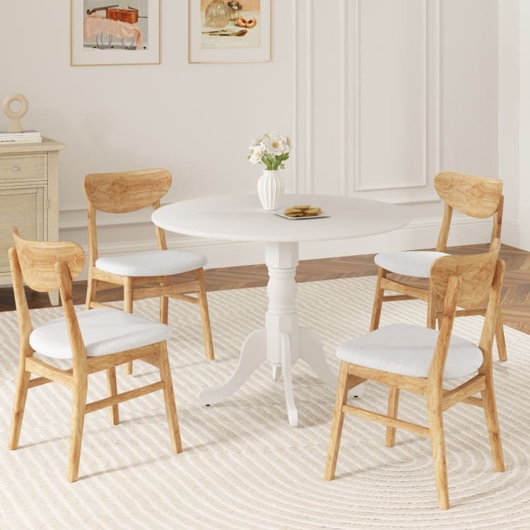 Rubber Wood Round Dining Table with Curved Legs and Adjustable Foot Pads - 40 x 40 x 29 inch (L x W x H)
