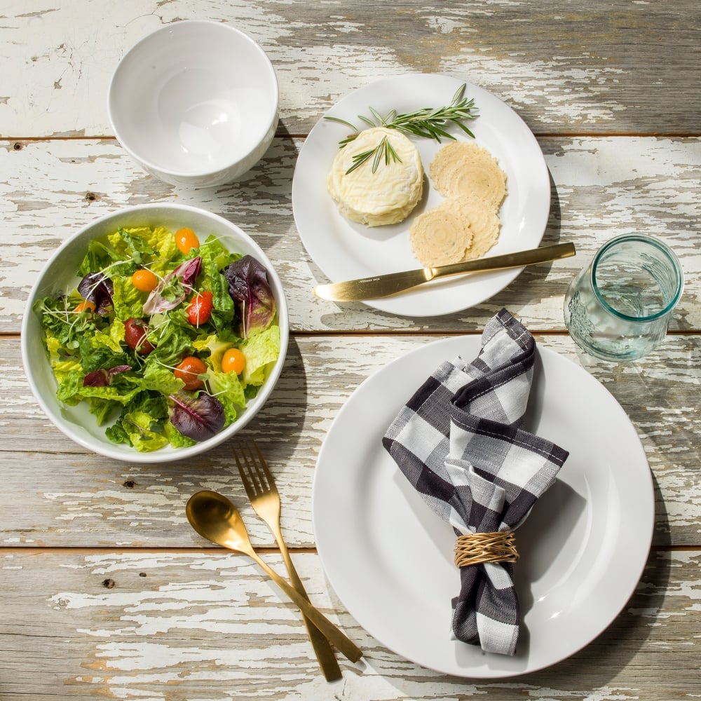 Euro Ceramica Mont Blanc 16 Piece Double Bowl Rim Shape Dinnerware Set