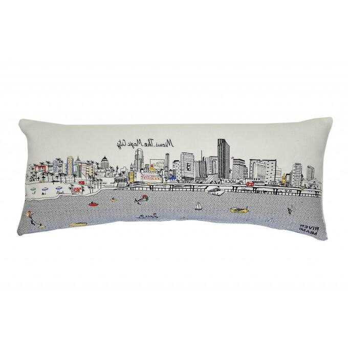 HomeRoots 35" White Miami Daylight Skyline Lumbar Decorative Pillow