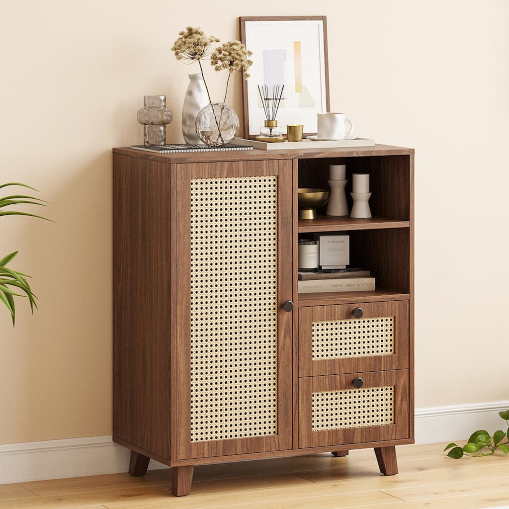 Rattan Buffet Cabinet with Adjustable Shelf, Sideboard with Drawers for Living Room, Kitchen, Entryway