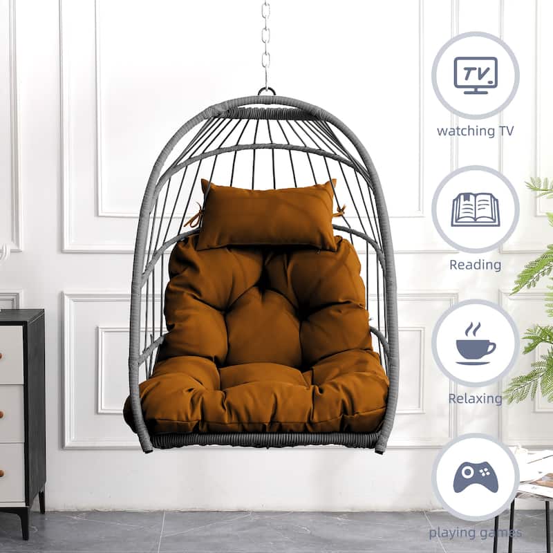 Outdoor PE Rattan Egg Swing Hanging Chair - Weather-Resistant Garden Hanging Chair for Patio Relaxation - Brown