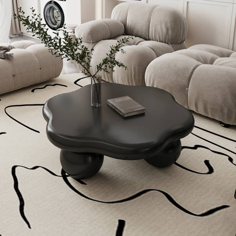 35" Cloud Shaped Modern Minimalist Coffee Table with Spherical Legs - Black