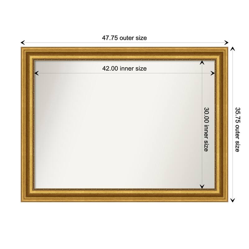 Parlor Gold Framed Non-Beveled Custom Wall Mirror, Bathroom Vanity Mirror - Outer Size: 47.75 x 35.75