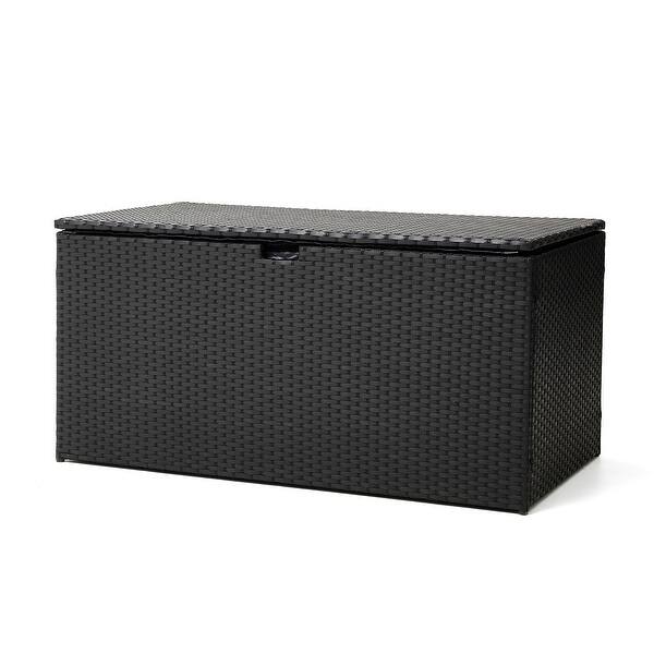 Glitzhome Patio 140 Gallon 52.75"W Oversize Black Wicker Storage Bench