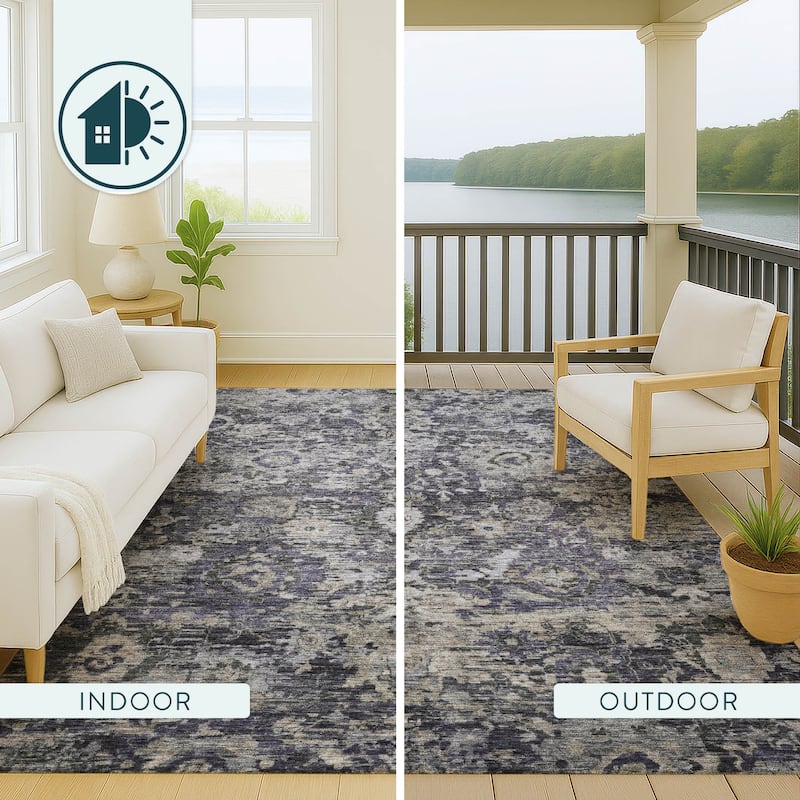 Machine Washable Indoor/ Outdoor Vintage Traditional Chantille Rug