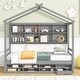 preview thumbnail 25 of 33, Elegant Twin House Bed Kids Bed with Roof Frame,Bedside Storage Shelves,Ladder and Guardrail