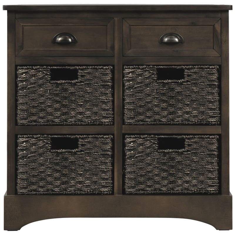 Rustic Acacia&Rattan Storage Cabinet-Farmhouse Style,No Assembly