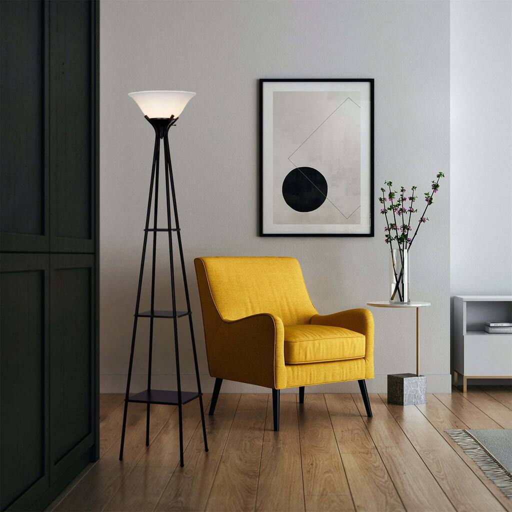 69" Metal Etagere Floor Lamp, Charcoal Finish