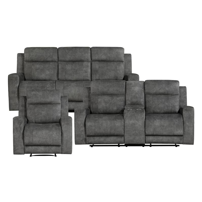 Liriope 3-Piece Microfiber Manual Reclining Sofa Set - Brownish Gray