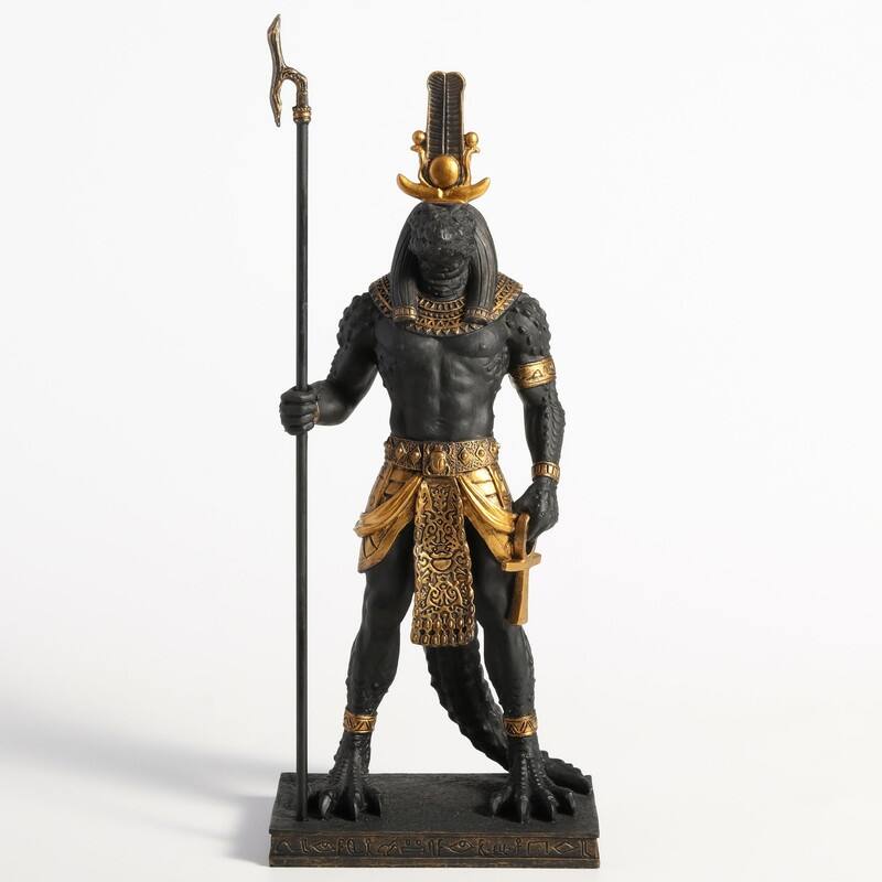 11.42 inches Height Polyresin Sobek - Egyptian God of the Nile Black and Gold Finish Figurine