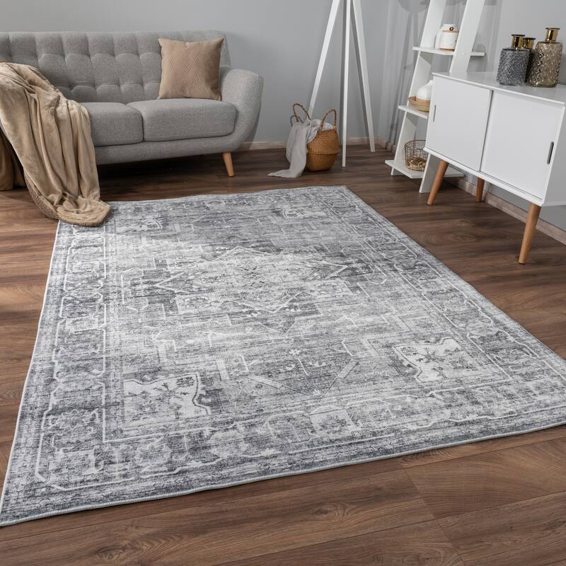Modern Area Rug Bordered Classic Design in Vintage Look
