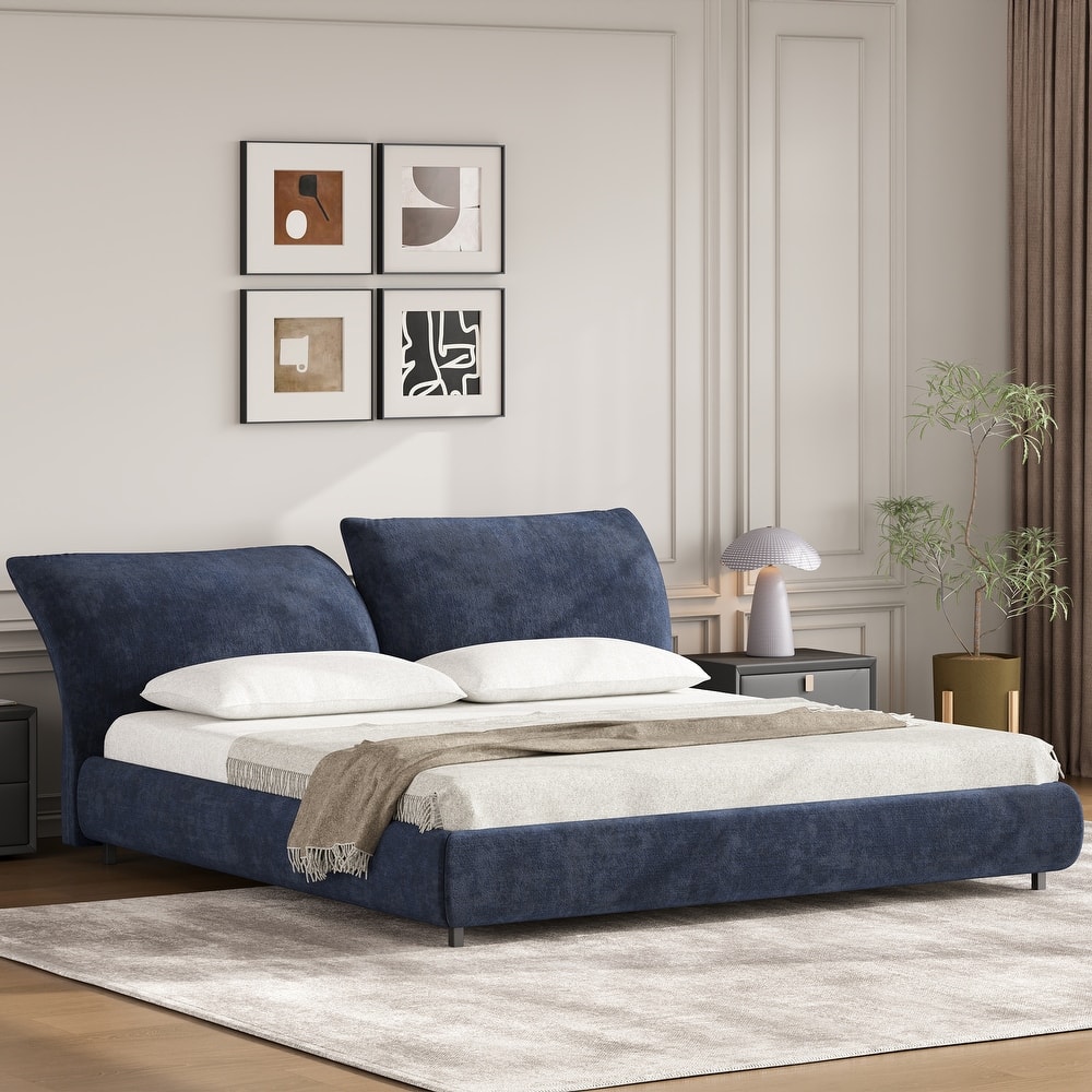Christopher Knight Home - Julian Modern Fabric Upholstered Bed Frame with Adjustable Cushions and No Box Spring Design