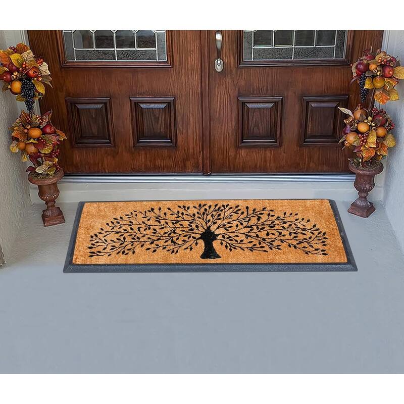 A1HC Flocked Hand-crafted Molded Rubber Coir Tree Door Mat