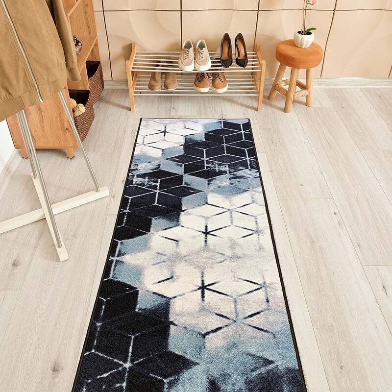 Custom Size Cubes Abstract 26 Inch Wide Non-Slip Stair Runner Rug