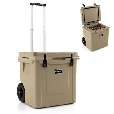 Costway 45 Quart Cooler Towable Ice Chest w/ All-Terrain Wheels - See Details