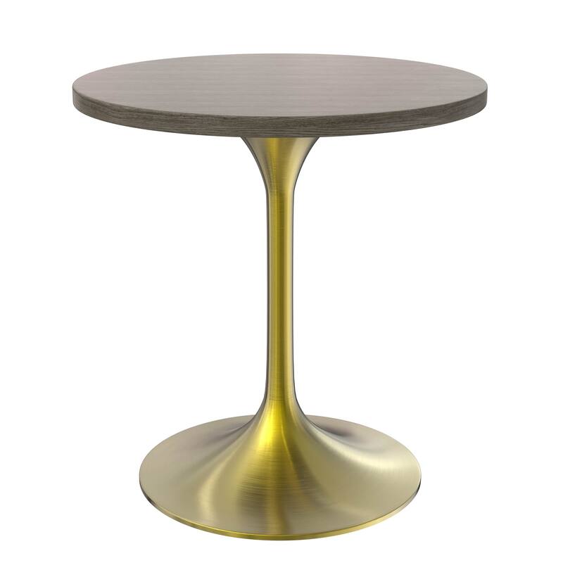 LeisureMod Verve 27" Round Dining Table with MDF Wood TableTop and Brushed Gold Base for Kitchen & Dining Room - Dark Maple
