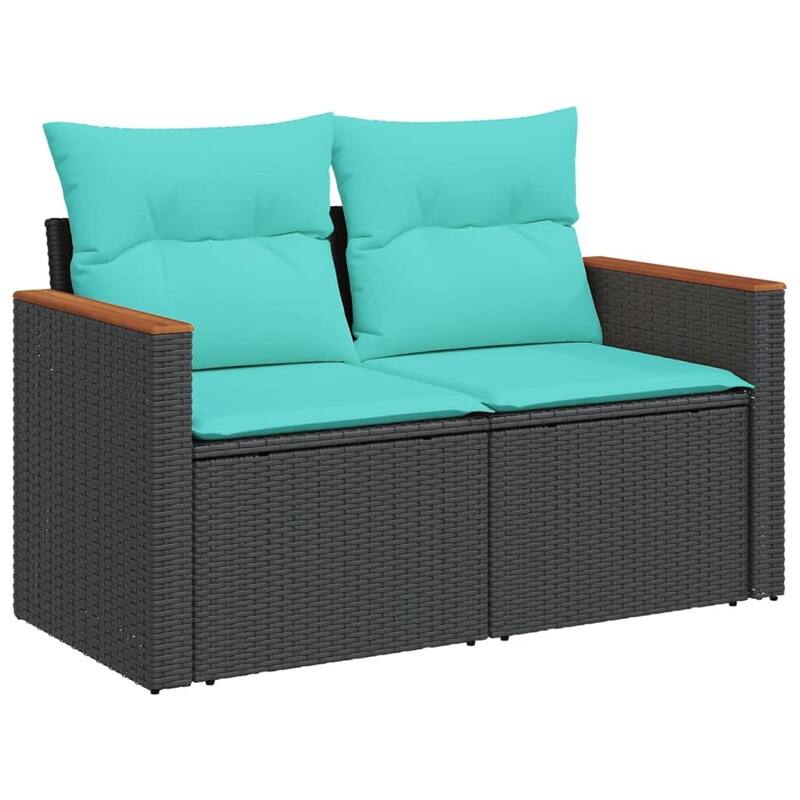 vidaXL 9/10 Piece Patio Sofa Set with Cushions Black/Brown/Gray Poly Rattan - 24.4 x 24.4 x 27.2