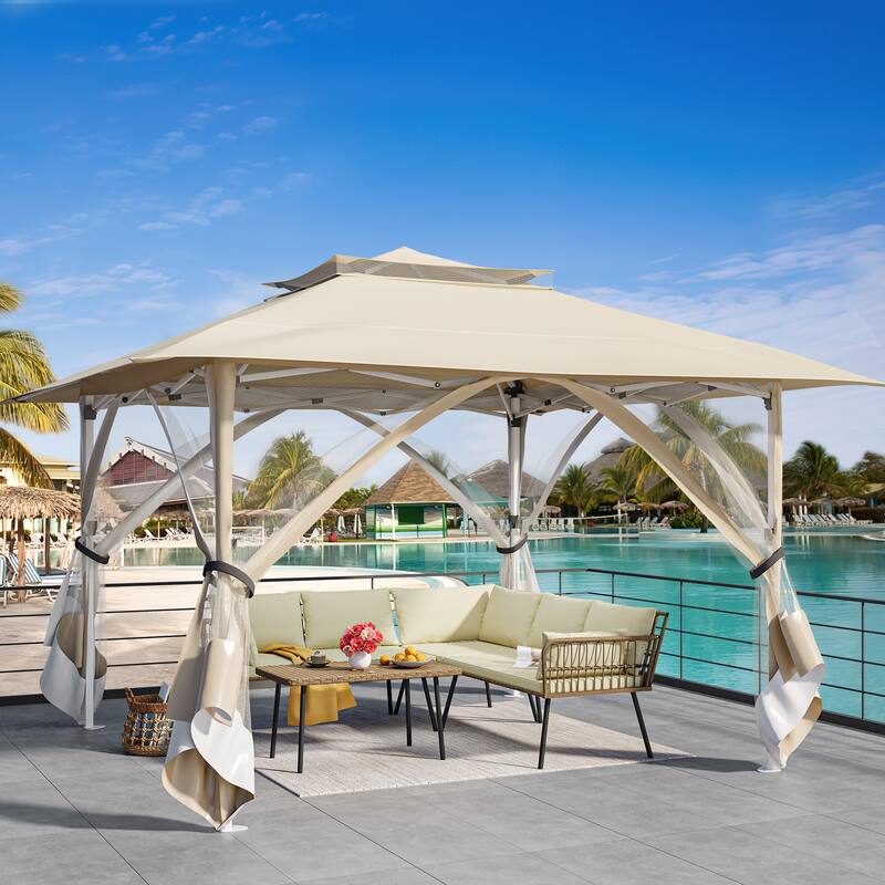 Outdoor Pop Up Instant Gazebo Tent With Mosquito Netting
