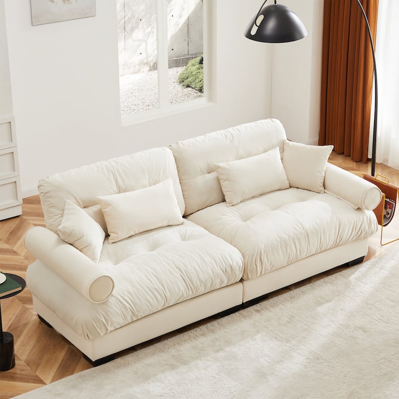 GDFStudio - Velvet 2-Seater 93.7" Loveseat with Bolstered Armrests - Cream