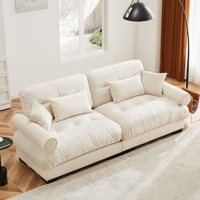 Modern Two-Seater Sofa With Bolstered Armrests,Velvet 2-Seater Sofa With Waist Pillows And Throw Pillows , Suitable