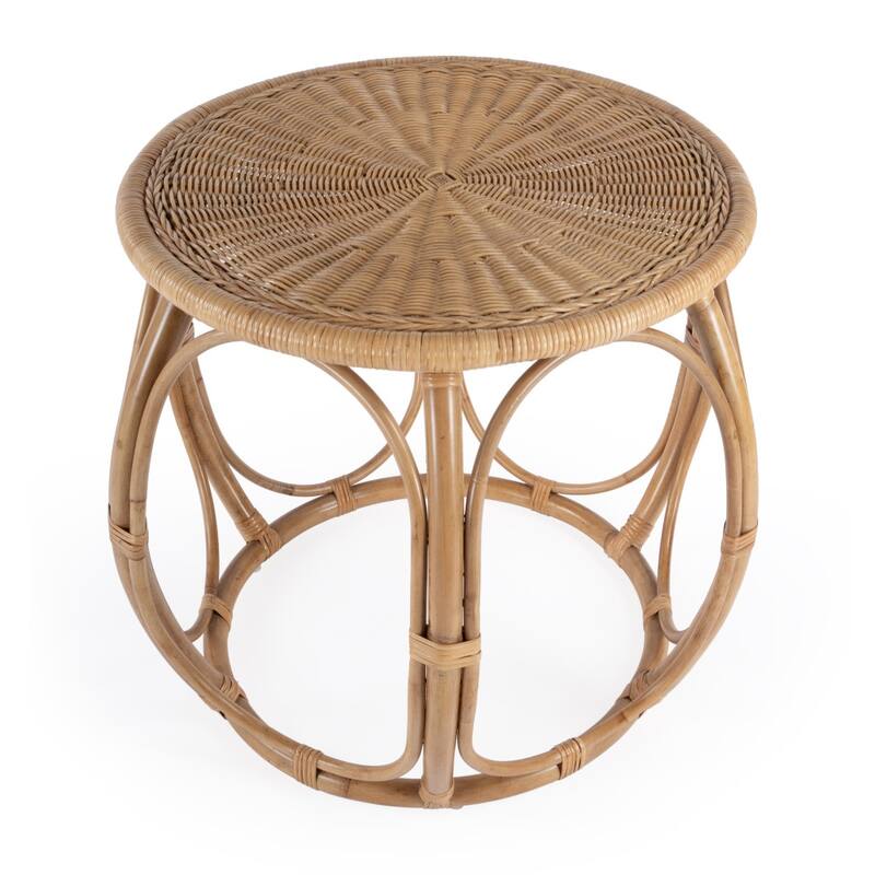 HomeRoots 24" Natural Rattan Round Drum End Table - 28.00 in. x 24.00 in. x 28.00 in.